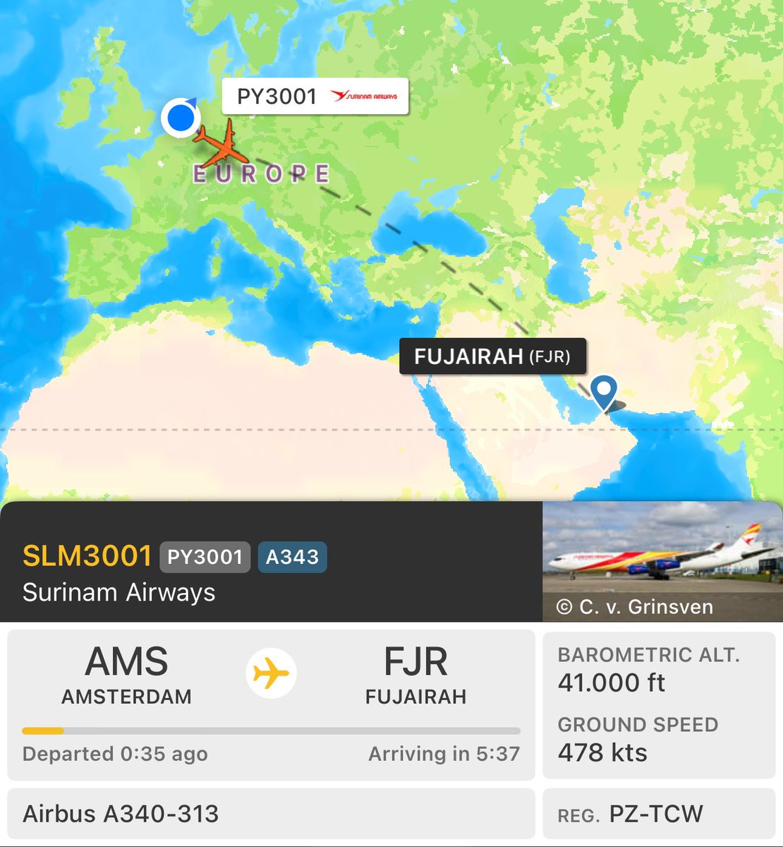 Bye bye! 👋 Last departure Surinam Airways A340 from Amsterdam @Schiphol 

Via @PimV