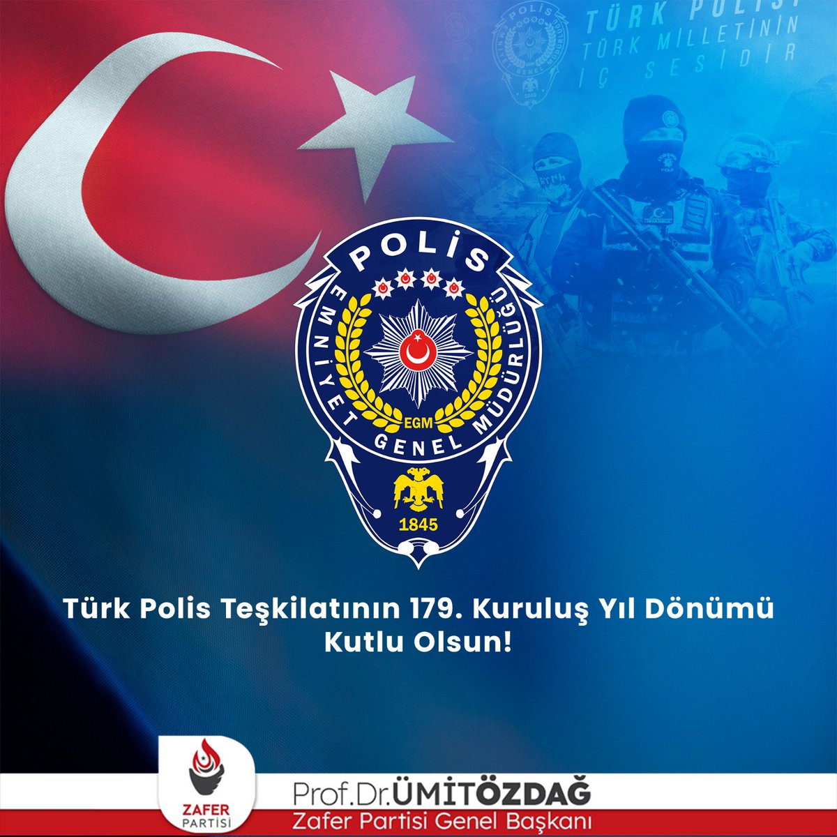 Zor şartlarda çalışıyor olmalarına rağmen, pek çok haklarından mahrum bırakılan polis kardeşlerimizin yanında olduğumuzu bir kez daha belirtiyor, bu vesile ile kahraman Türk Polis Teşkilatı'nın 179. kuruluş yıl dönümünü kutluyorum. #TürkPolisTeşkilatı179Yaşında…