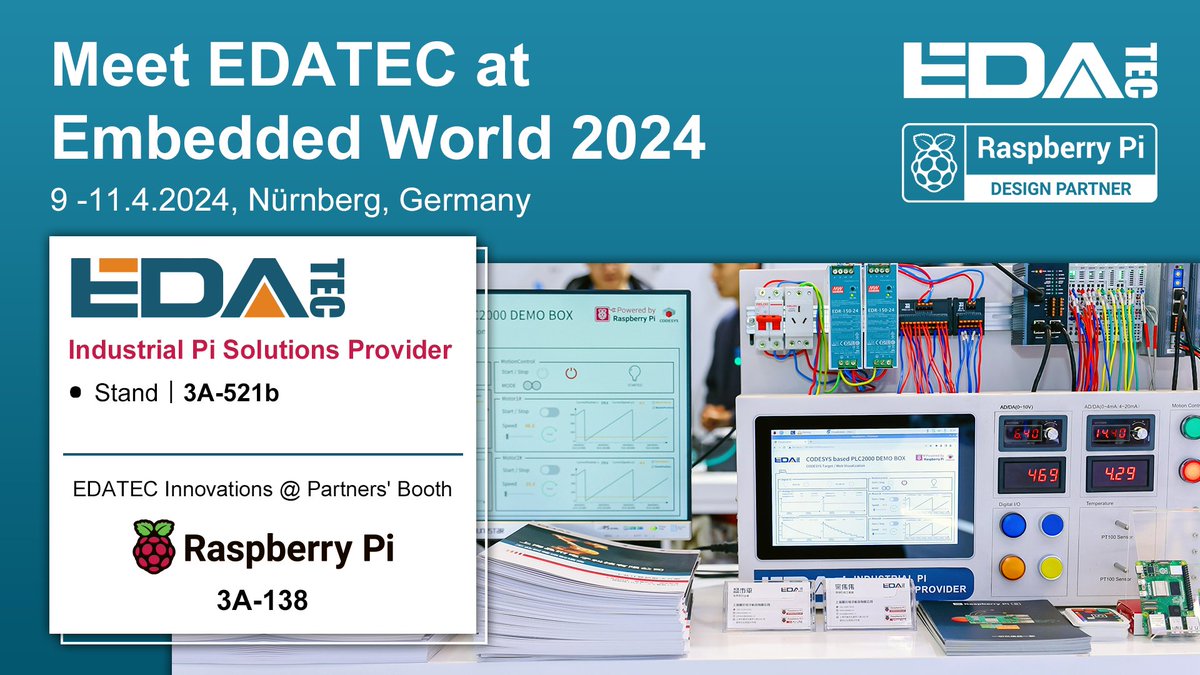 The #EmbeddedWorld2024 has started! We're waiting to meet you at the EDATEC's booth # 3A-521b to show all our latest industrial products and solutions for the next few days!

At the same time, our partner Raspberry Pi booth # 3A-138 also displays some of our latest products!