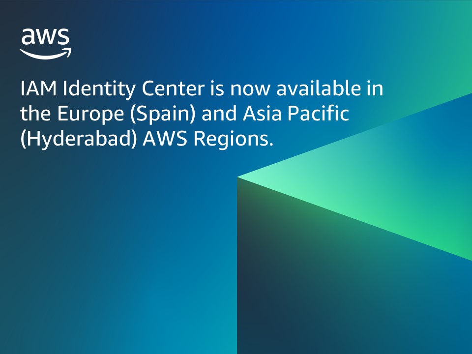 You can now deploy #IAMIdentityCenter in the Europe (Spain) and Asia Pacific (Hyderabad) AWS Regions to manage workforce access to AWS applications or multiple AWS accounts, or both. go.aws/4azaiPo