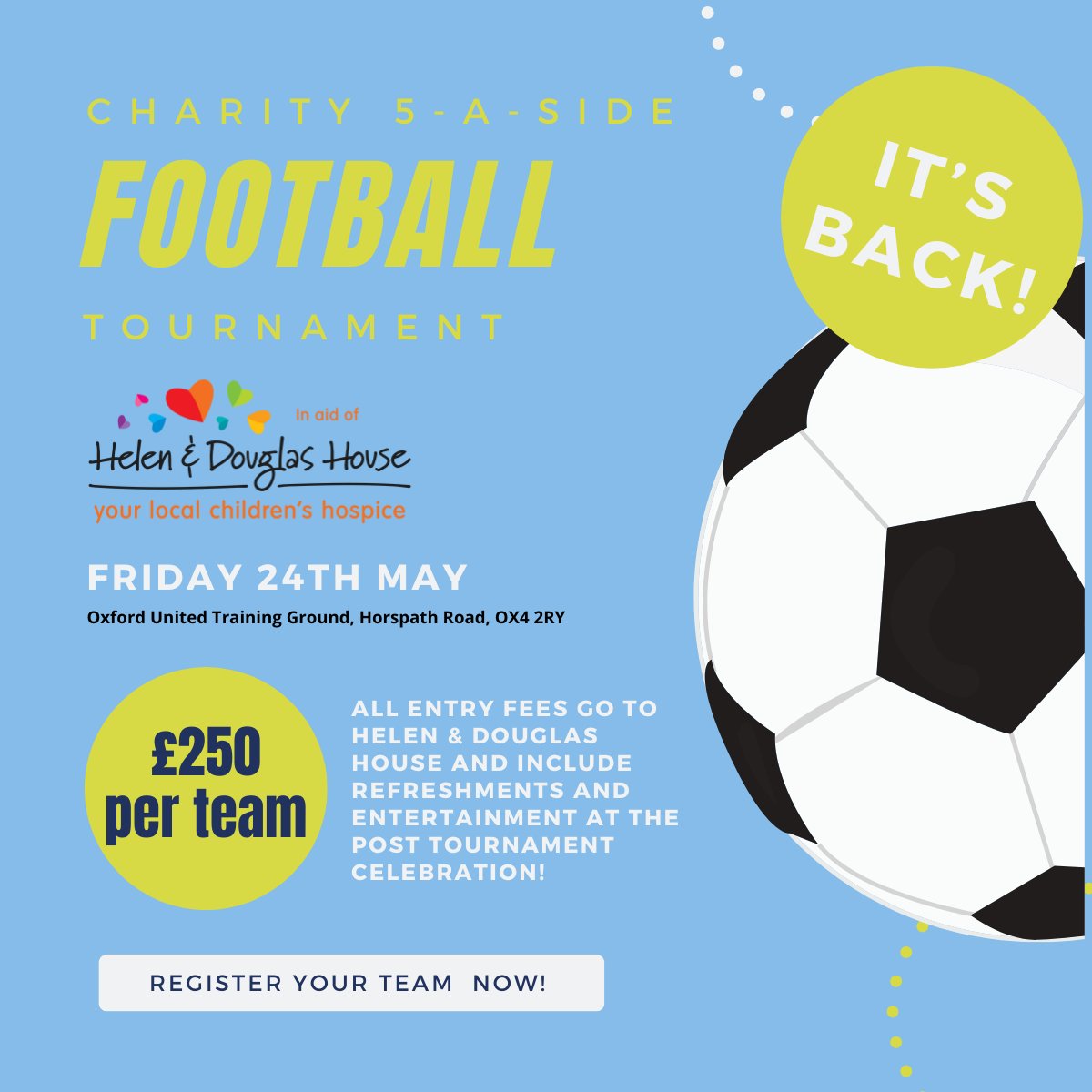 Our fun 5-a-side charity football tournament in aid of @HelenAndDouglas is back on May 24th! If you'd like to enter a team fill out our form to bag one of the final remaining places. 
forms.office.com/Pages/Response…
#carehomes #carehomesuk