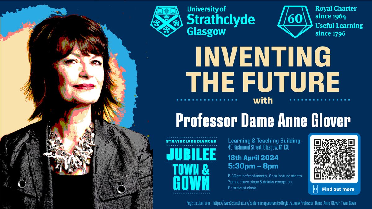 Join Professor Dame Anne Glover at @UniStrathclyde Diamond Jubilee Town & Gown, 'Inventing the Future', on Thursday 18 April 2024. The lecture will explore how sci-fi themes, imagined in the 1960s, 70s and 80s, have become reality! 😮 @AnneGlover_EU