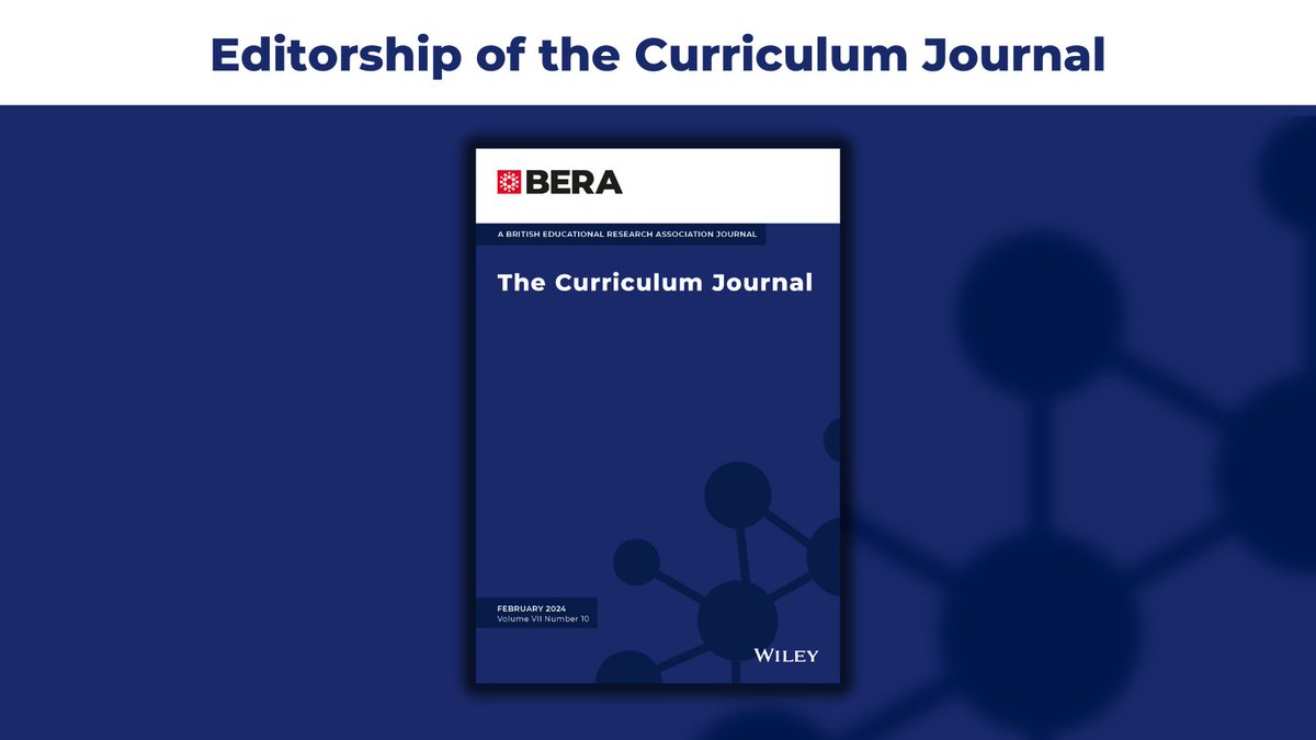 📚 Editorship of the Curriculum Journal

BERA is looking for a team of editors to take on the editorship of the Curriculum Journal from the start of 2025.
<a href="/Curriculum_Jrnl/">Curriculum Journal</a>

Apply by 26th April 2024

Find out more about the role: bera.ac.uk/opportunity/ed…