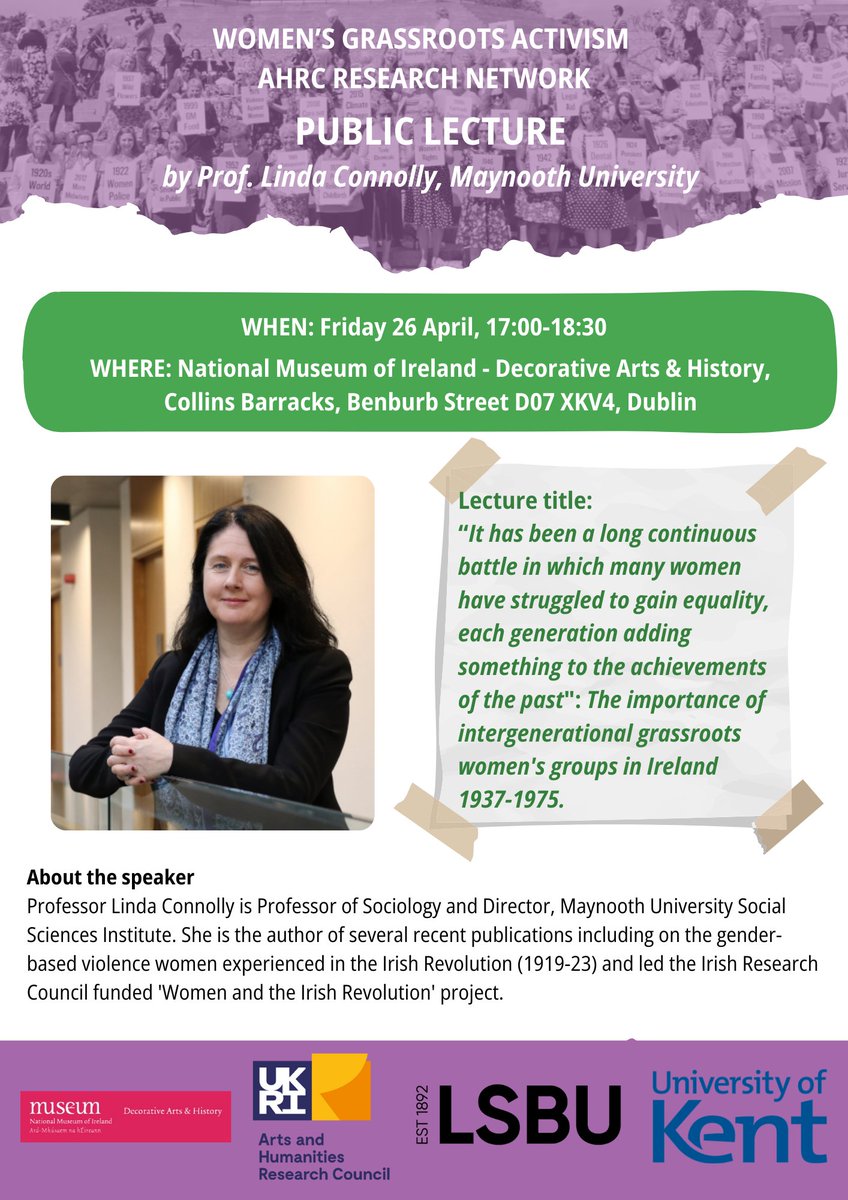 Sign up here for free tickets to @Linda__Connolly's lecture on intergenerational women's groups in Ireland: eventbrite.co.uk/e/ahrc-womens-… @NMIreland @LSBU @ahrcpress @UniKent @MaynoothUni @WHAIreland