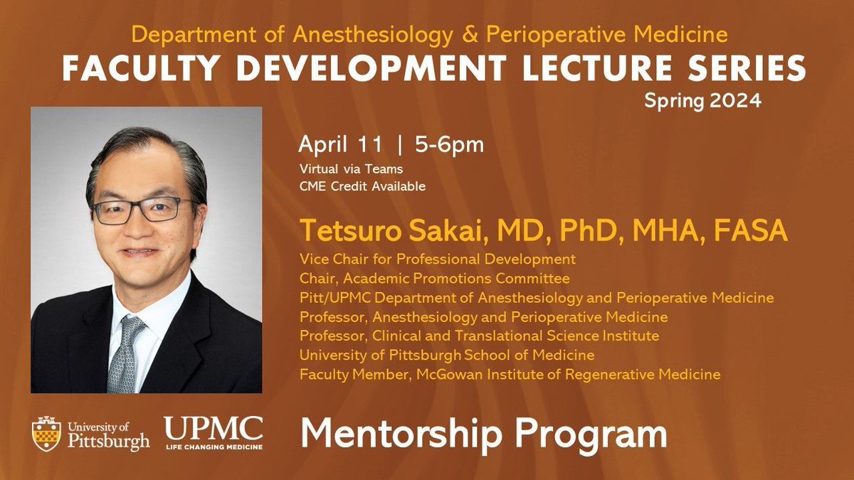 📚 Faculty Development Lecture on April 11 at 5:00pm: Dr. Tetsuro Sakai will present “Mentorship Program.' Faculty members and trainees in our department are invited to attend. 📅 Event details: buff.ly/3rD7zUn