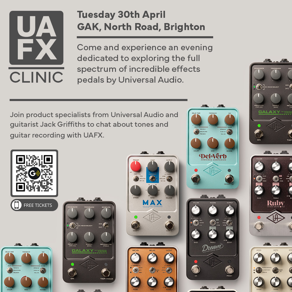 Pedal enthusiasts, this one's for you 👀 We've got @UAudio and guitarist Jack Griffiths hosting a UAFX clinic at GAK on Tuesday 30th April 🤓 More details:/free tickets bit.ly/3UameSe