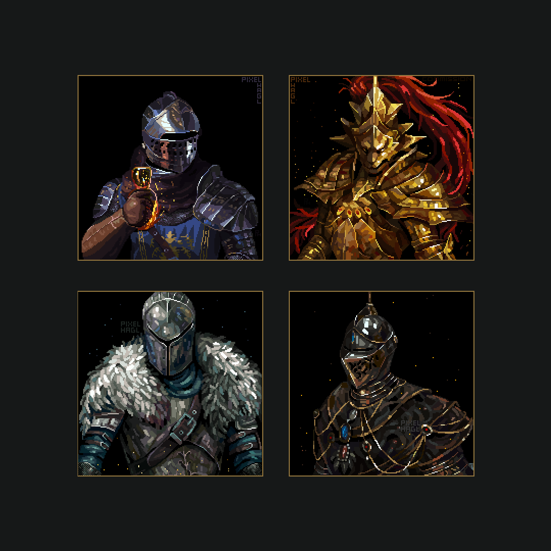 Pixel_Hagl's tweet photo. Hello #PortfolioDay! I'm Hagl 👋I mostly paint portraits of knights in shiny armor. Big fan of souls series, grimdark and dark fantasy 🔥 ✨

#pixelartist #pixelart  #ArtistOnTwitter https://t.co/HCYKSeRFch