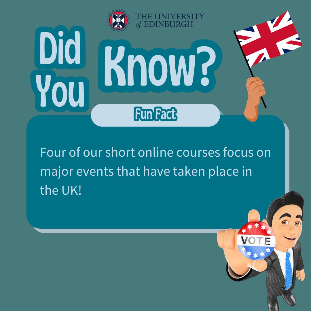 Exciting news! Four of our short online courses focus on major events that have taken place in the UK. We have 4 courses focusing on major UK-based events including Brexit, the Scottish #IndyRef, and the UN COP 🇬🇧. Learn more at onlinecourses.ed.ac.uk 📚. #5MillionMOOCLearners