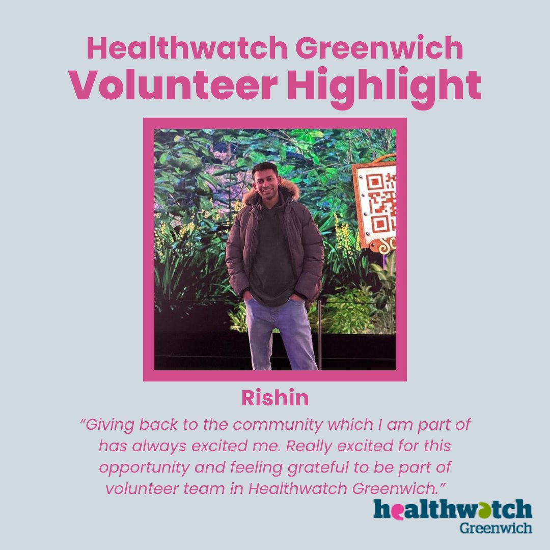 💖✨Introducing Rishin! Rishin is one of our current volunteers at Healthwatch Greenwich. Join us in learning more about their volunteer experience with us. We appreciate the contributions Rishin has made to Healthwatch Greenwich! #HealthwatchGreenwich #Volunteering ✨