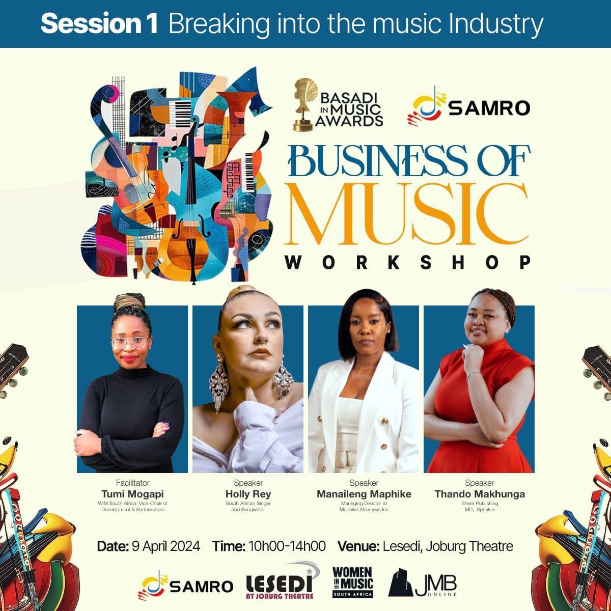 Session 1: ‘Breaking Into The Music Industry’ at the SAMRO in collaboration with @Basadi_awards Workshop is in full swing at the @joburgtheatre. The panel facilitated by Women In Music’s Tumi Mogapi, Sheer Music Publishing’s Thando Makhunga, Maphike Attorneys’ Manaileng Maphike…