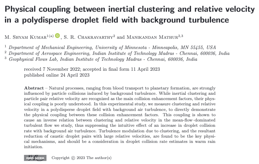 FREE TO READ - OPEN ACCESS: Physical coupling between inertial clustering and relative velocity in... by M. Shyam Kumar, S. R. Chakravarthy and Manikandan Mathur - #FreeToRead #OpenAccess @UMNME @UMNews @iitmadras 👉 vu.fr/qlGDz