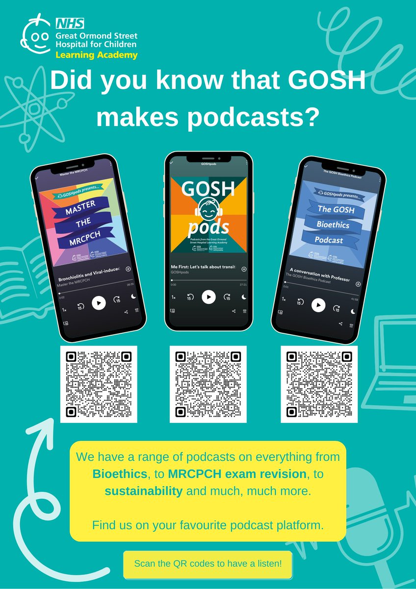 Looking for an easy way to quickly learn something? The GLA has podcasts on everything from paediatric medicine to bioethics, sustainability and much much more. Find us at the link in the bio or on your favourite podcast platform - search 'GOSH Learning Academy' 🎧