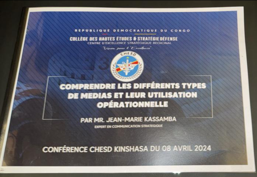 Pendant 4 H, Jean Marie Kassamba, Expert en communication stratégique, dispensera les enseignements ce Mardi 8 Avril au CHESD - collège des Hautes Études en Stratégie Défense. Une conférence en vue de comprendre les différents types de médias et leur utilisation opérationnelle.