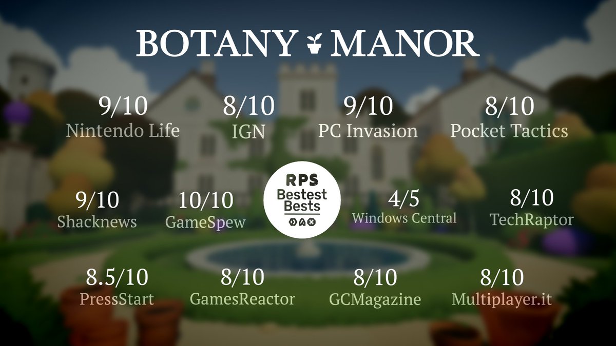 The reviews are coming in for Botany Manor and we're overwhelmed by the positive scores! 🥹 Botany Manor is coming out TODAY, at 15:00 BST / 10AM EST! 🌱