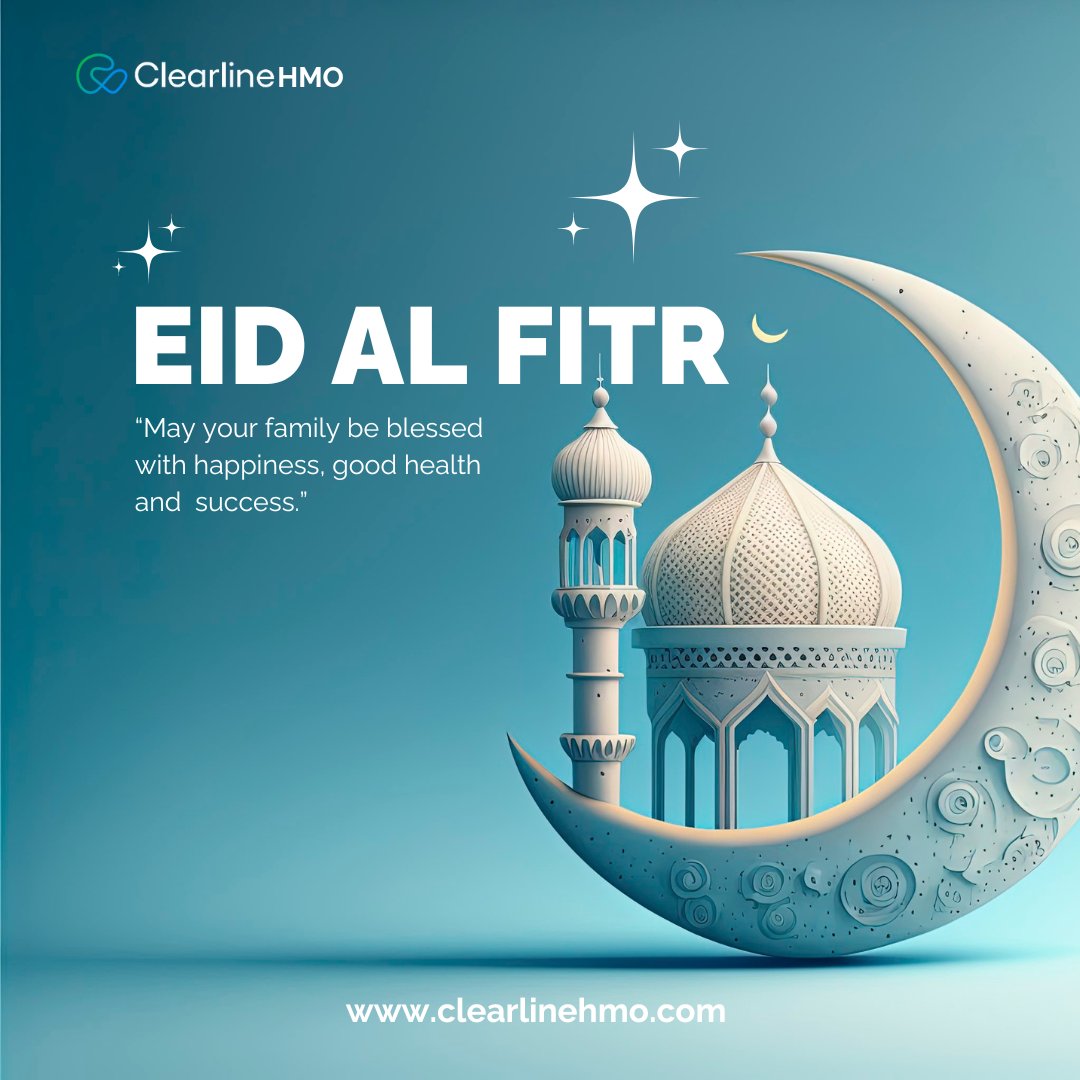 🌙 Eid Mubarak from Clearline HMO! Wishing you a joyous Eid surrounded by loved ones and the happiness of the season. May your home be filled with warmth and your heart with joy, and may Allah help you remain steadfast on your deen. #Eid2024 #EidAlFitr
