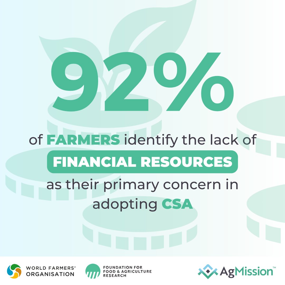 🔍92% of #Farmers face the same issue when adopting #CSA - lack of financial resources. Solution? Partnerships with a long-term financial commitment to allow a transition to #climate-friendly practices. ✍️#WFO-@FoundationFAR, under @Ag_Mission, report bit.ly/AGMissionCSARe…