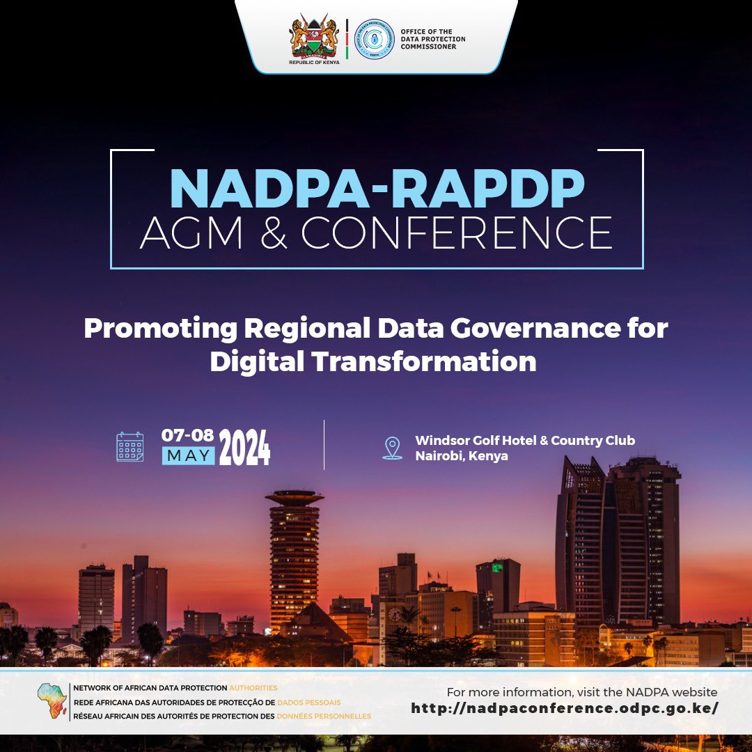 Have You Registered for the Network for African Data Protection Authorities Annual General Meeting (AGM) & Conference 2024. Visit the link below to register for the pre conference scheduled for 7th- 8th May 2024 in Nairobi. nadpaconference.odpc.go.ke @NADPA_RAPDP @MoICTKenya…