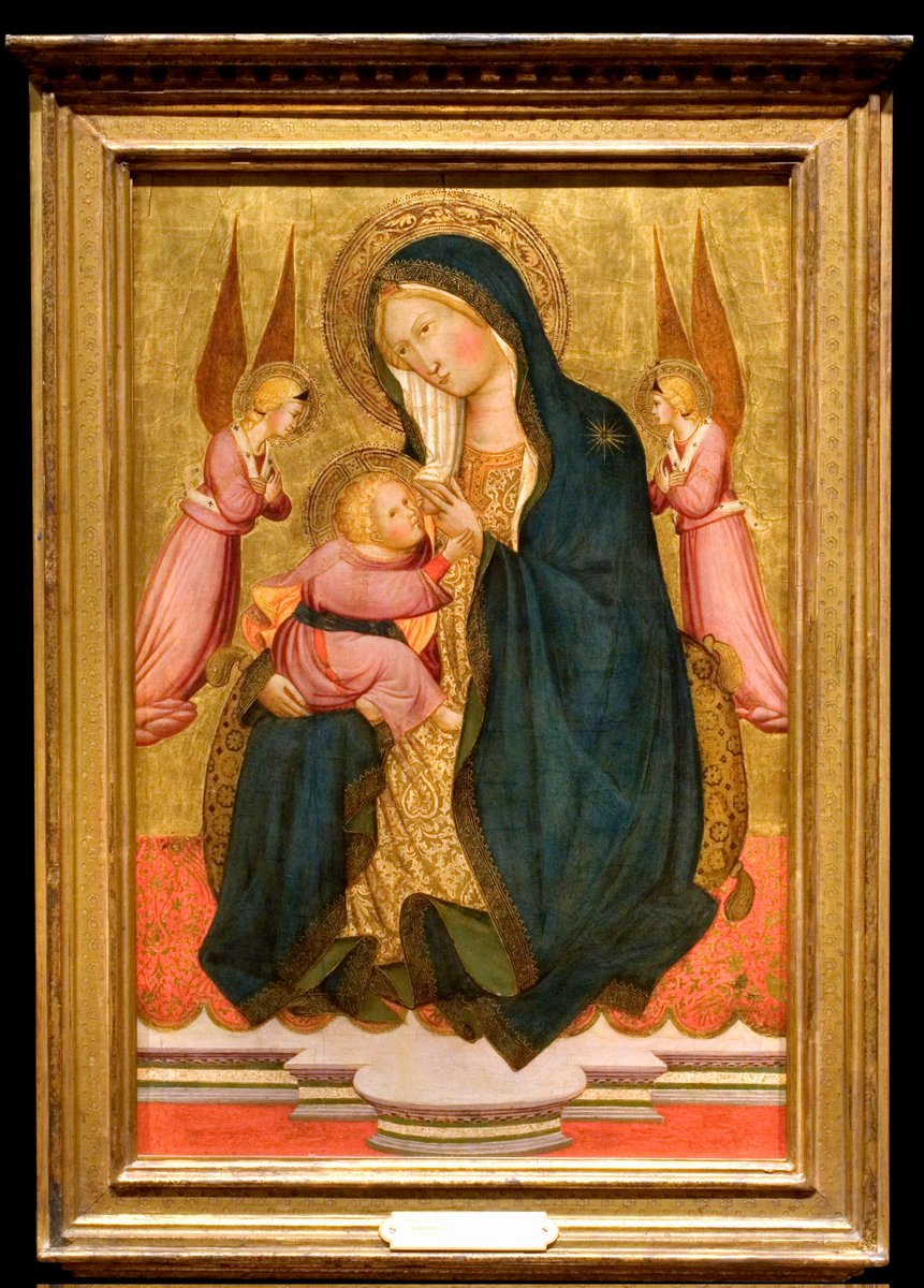 Madonna and Child Adored by Two Angels, by (follower of) Agnolo Gaddi, late 1300s