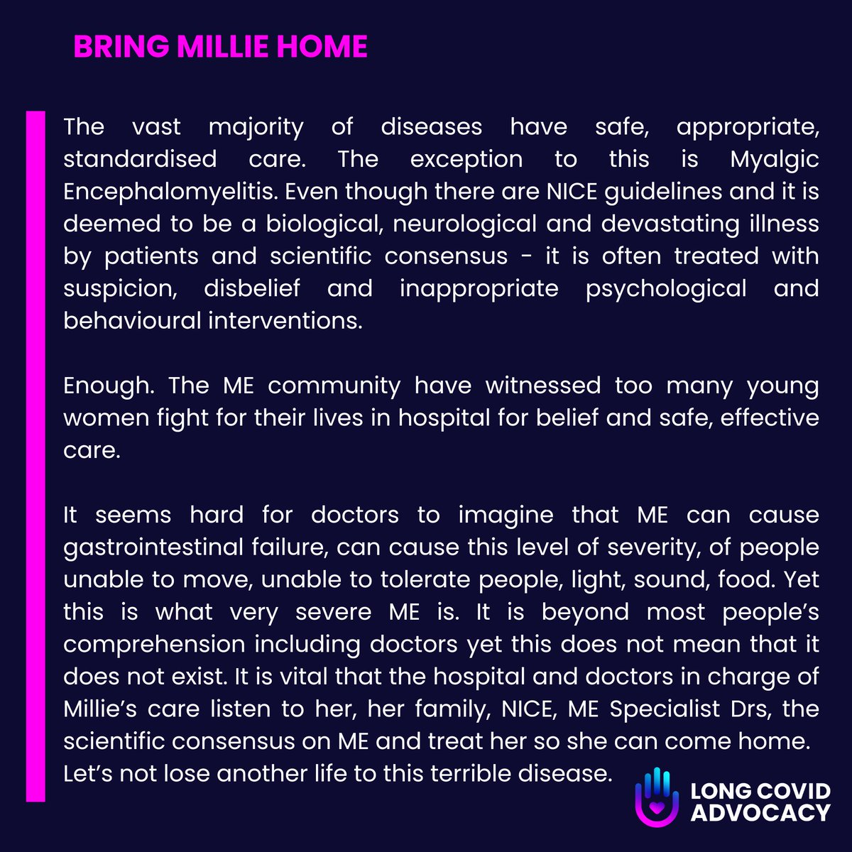 #BringMillieHome
#DontLetMEDie
@gmcuk @RCPhysicians @rcpsych