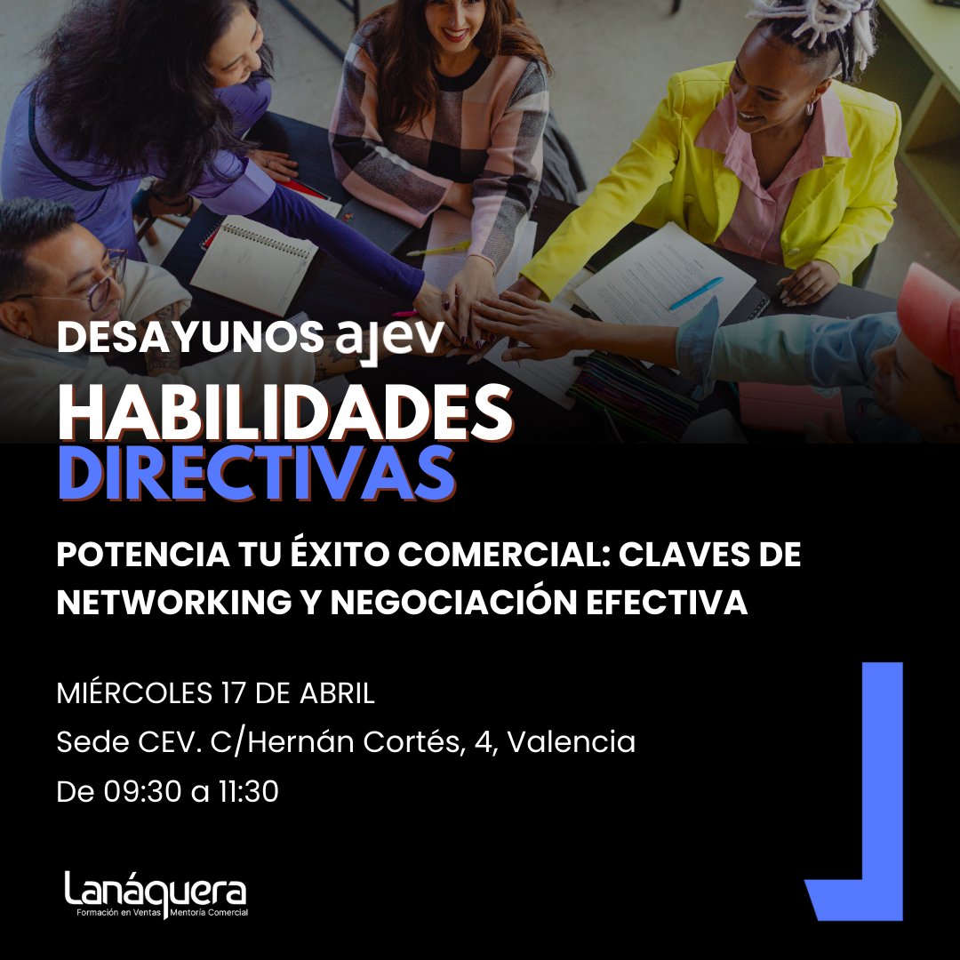 AJEV (@ajevalencia) on Twitter photo 🚀Nuevo evento en AJEV "Potencia tu éxito comercial: claves de networking y negociación efectiva".
¡Plazas limitadas! 👉 ajevalencia.org/calendario/pot…
 #DesayunosAJEV #EventosAJEV #HabilidadesDirectivas #Networking #NegociaciónEfectiva 🚀Nuevo evento en AJEV "Potencia tu éxito comercial: claves de networking y negociación efectiva".
¡Plazas limitadas! 👉 ajevalencia.org/calendario/pot…
 #DesayunosAJEV #EventosAJEV #HabilidadesDirectivas #Networking #NegociaciónEfectiva