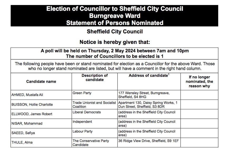 It's official! #Sheffield #Burngreave #elections #Conservatives #VoteConservatives #VoteConservative #Brightside #Hillsborough #England #UK #Commonwealth #LocalElections2024