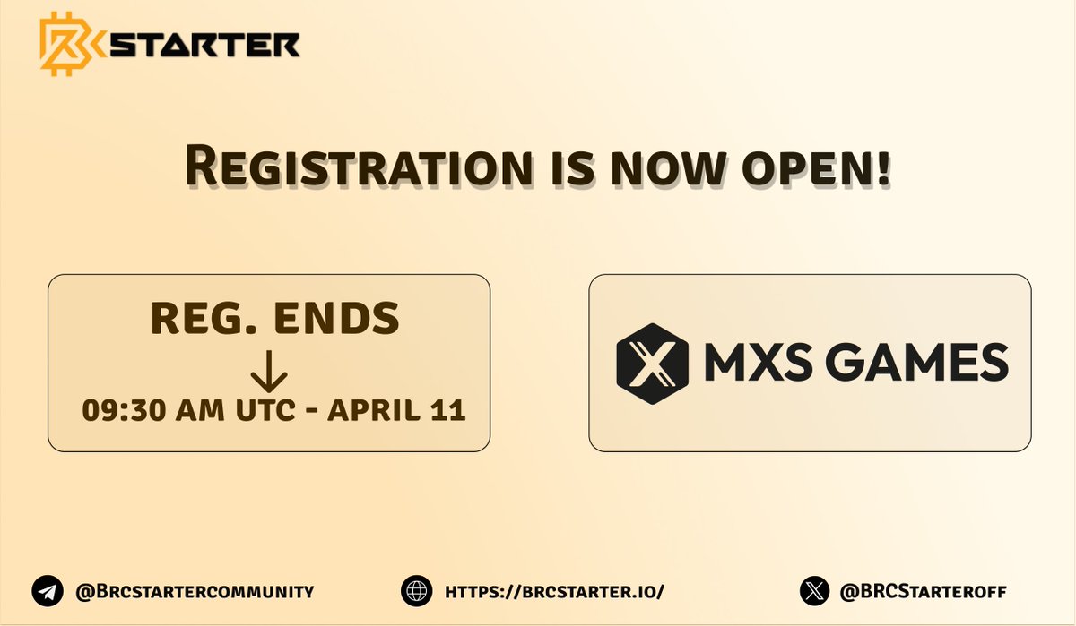 BRCStarters, The registration for our @metaxseed Strategic sale is now open! ✅ Apply Here: app.brcstarter.io/pool/metaxseed The registration will close 30 minutes before the start of the Sale, at 09:30 AM UTC on April 11. 📍IDO INFORMATION - Guaranteed round opens: Apr. 11, 2024…