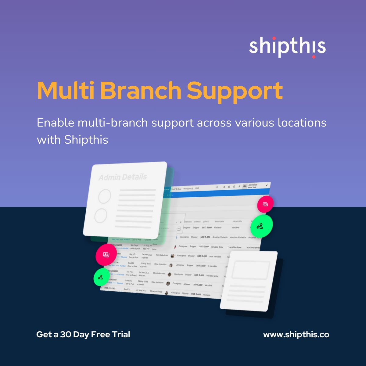 Shipthis's multi-branch support functionality enhances operations across various locations by integrating inter-branch support, allowing for automatically replicating jobs across dashboards and ensuring unified visibility. #Shipthis #FreightForwarding #MultiBranchIntegration