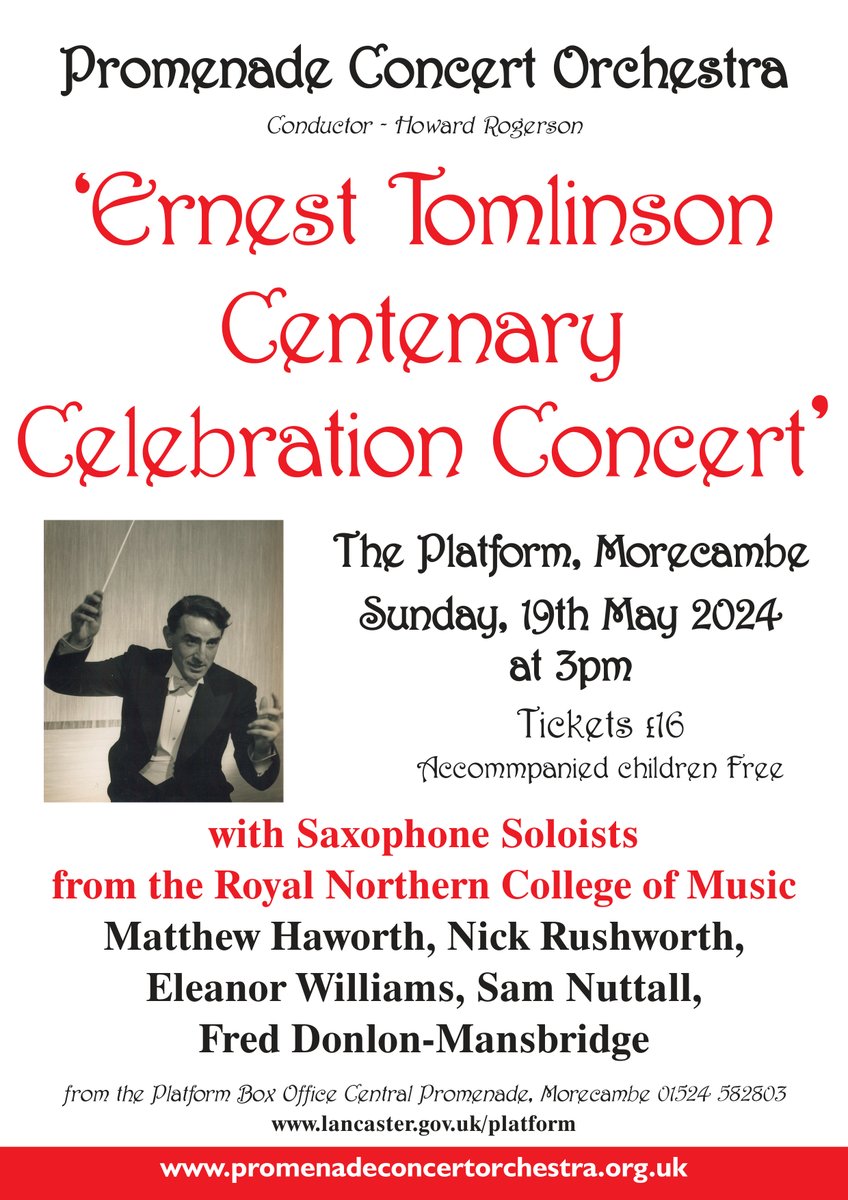 Prom_Orchestra's tweet image. 📅 Sunday 19th May
🚪 Doors 2.30pm £16 (accompanied child FREE)
🎟️ bit.ly/43DqhcX
Come celebrate Lancashire lad Ernest Tomlinson's centenary, one of UK’s most well-known light music composers.