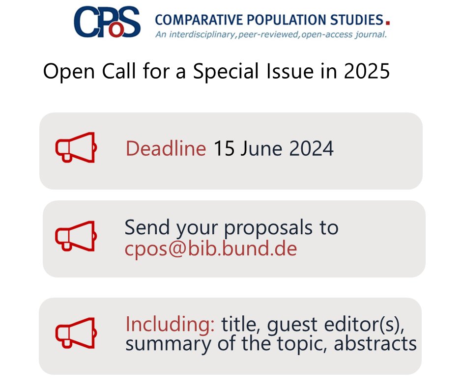 📢open call for our special issue 2025📢 submit your proposal on topics related to #comparative #population studies ❗️Deadline: 15 June 2024❗️ More information: comparativepopulationstudies.de/index.php/CPoS… #openaccess, no fees, free language editing