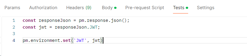 EminduU's tweet image. #PostmanTips #QA @DEV
how to save jwt token to environment variable for upcoming usage

Adding below code for Tests part for getToken endpoint request. it will save environment variable called JWT