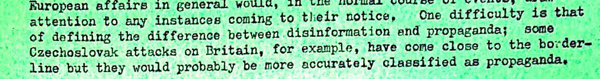 plus ca change 1972: (l) MI5 asking about when 'predictable propaganda' in which the Russians made biased, highly coloured interpretations of events became disinformation (r) IRD saying it's a very fine line and difficult to differentiate