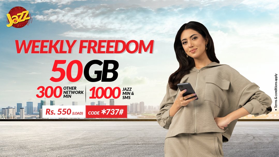 Embrace the superpower of freedom. Experience 50GB Data, 300 Off-Net & 1000 Jazz Min & SMS for just Rs. 550 load. Use the Code *737# to subscribe now. #JazzSuper4G