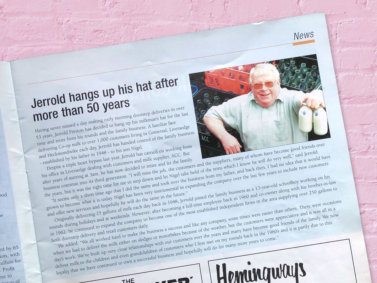 When Jerrold finally retired in July 2001, his 53 years of service made the news and he said “I will miss the job, the customers and the suppliers.” ☺️ #TastyTuesday #TuesdayTrivia #GoodNewsTues #TuesdayTreat #Milkman #DairyDelivery #LocallySourced #SupportLocal #MilkDelivery