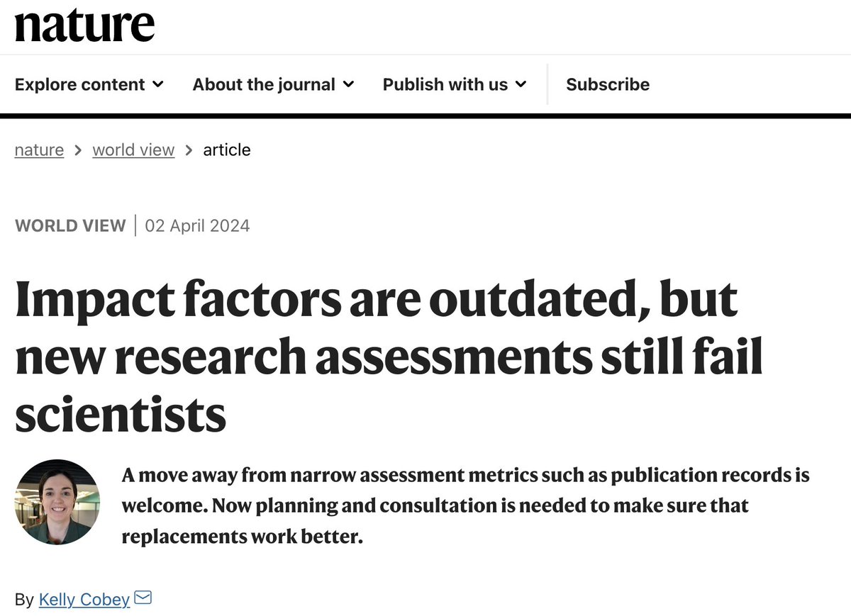 Moving away from quantified assessments of research quality is not enough. The scientific community should be (more) involved and trained. Link: nature.com/articles/d4158… @KDCobey in @Nature #AcademicTwitter #AcademicChatter @DORAssessment