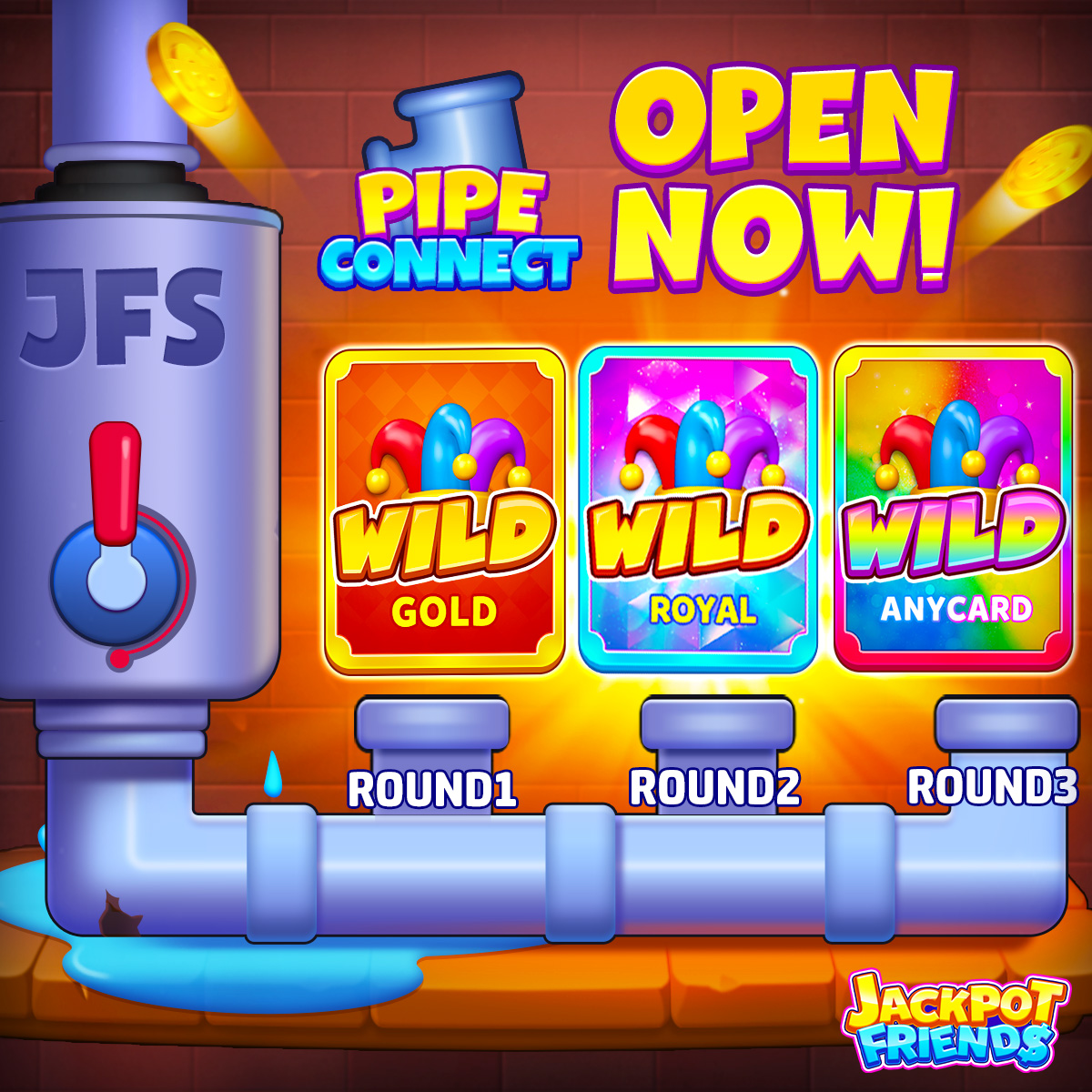 Jackpotfriends's tweet photo. 🎉 #freecoins:https://t.co/8f3rAq1tlT

Pipe Connect is back in the lobby! 🧩🔗 Is this your favorite side game? Test your luck and start your round 1 now! Best of luck to you! 🌟💪 https://t.co/BsCtyvZOuX