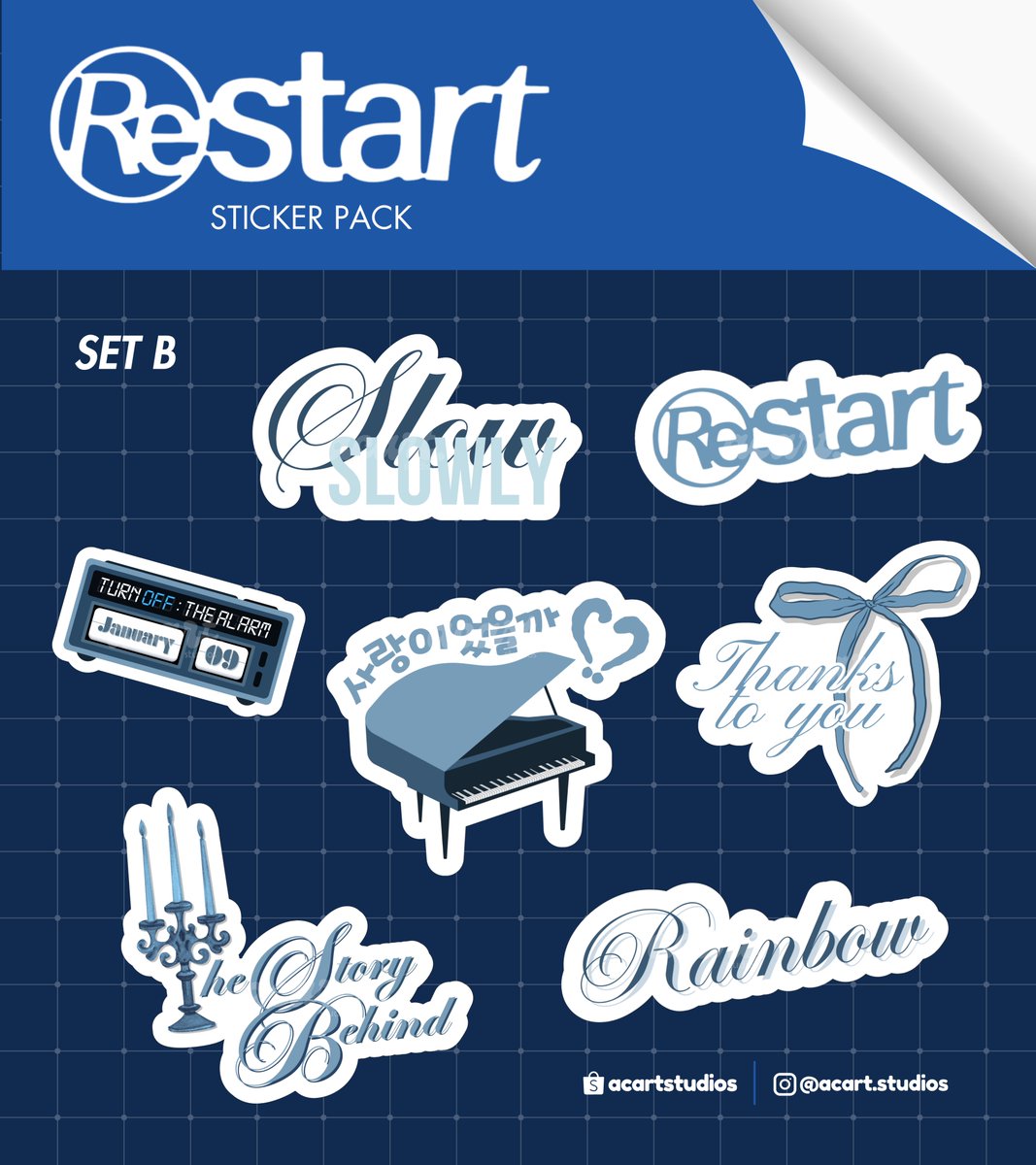 acartstudios's tweet photo. Turn off the alarm and get this Restart Sticker Pack with exclusive freebies for a limited time only ⏰ Click the photos below to learn more about the giveaway event 💙

💫order form: https://t.co/bviW9ElaV3

#KYUHYUN #규현 #2024KYUHYUNASIATOUR https://t.co/mX2d5aTNog