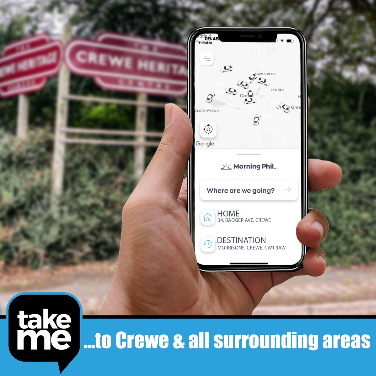 Fancy a trip into town today? Download the Take Me phone App: onelink.to/takemecrewe #TakeMe #Taxis #Crewe #Nantwich