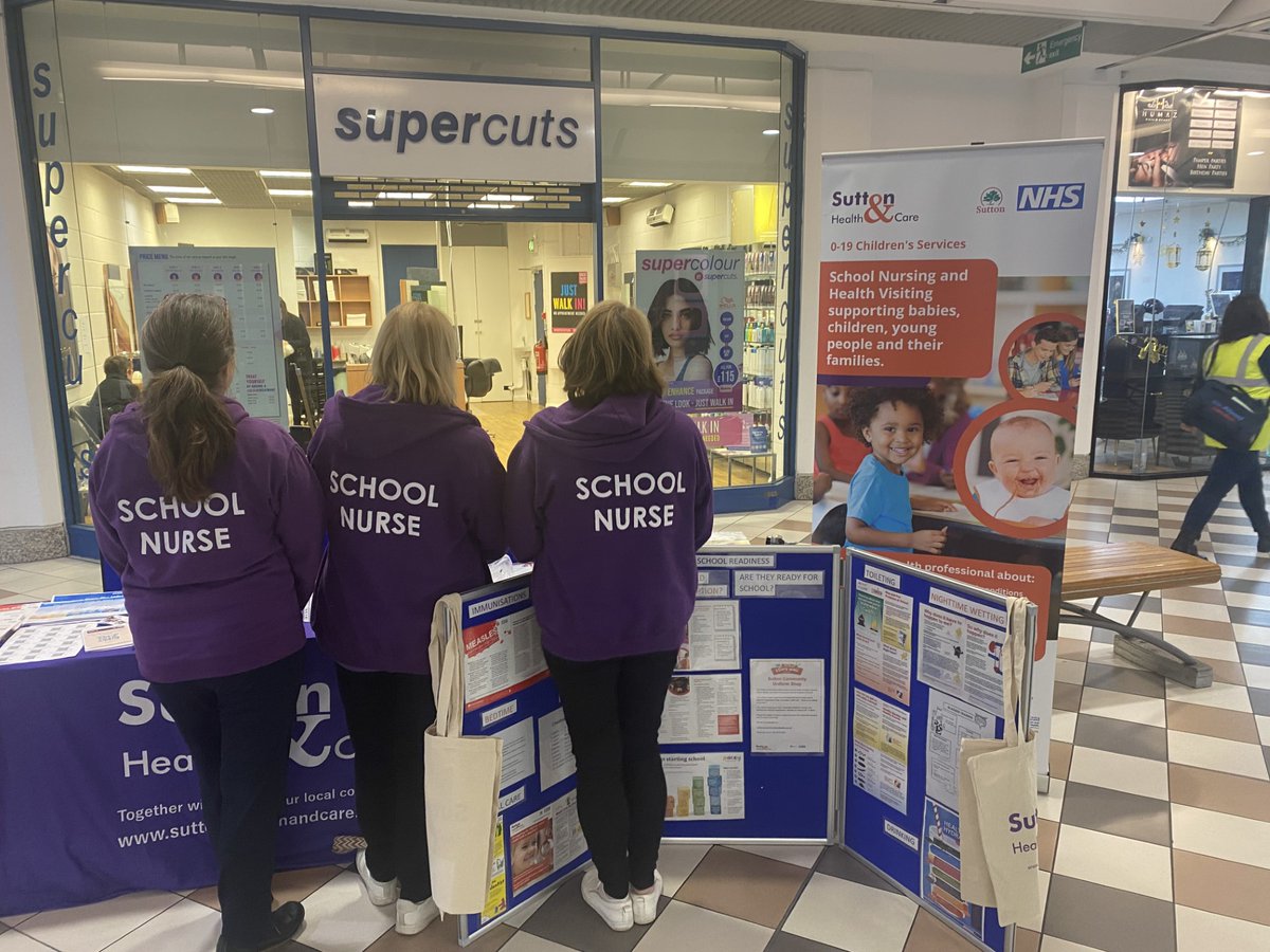 Come and meet your Health Visitor and School Nurse team for school readiness information, health and wellbeing support. Inside St Nicolas Centre, Sutton, near Kiddistop play area. We're here until 3pm today. @suttoncouncil #schoolreadiness #schoolnurse