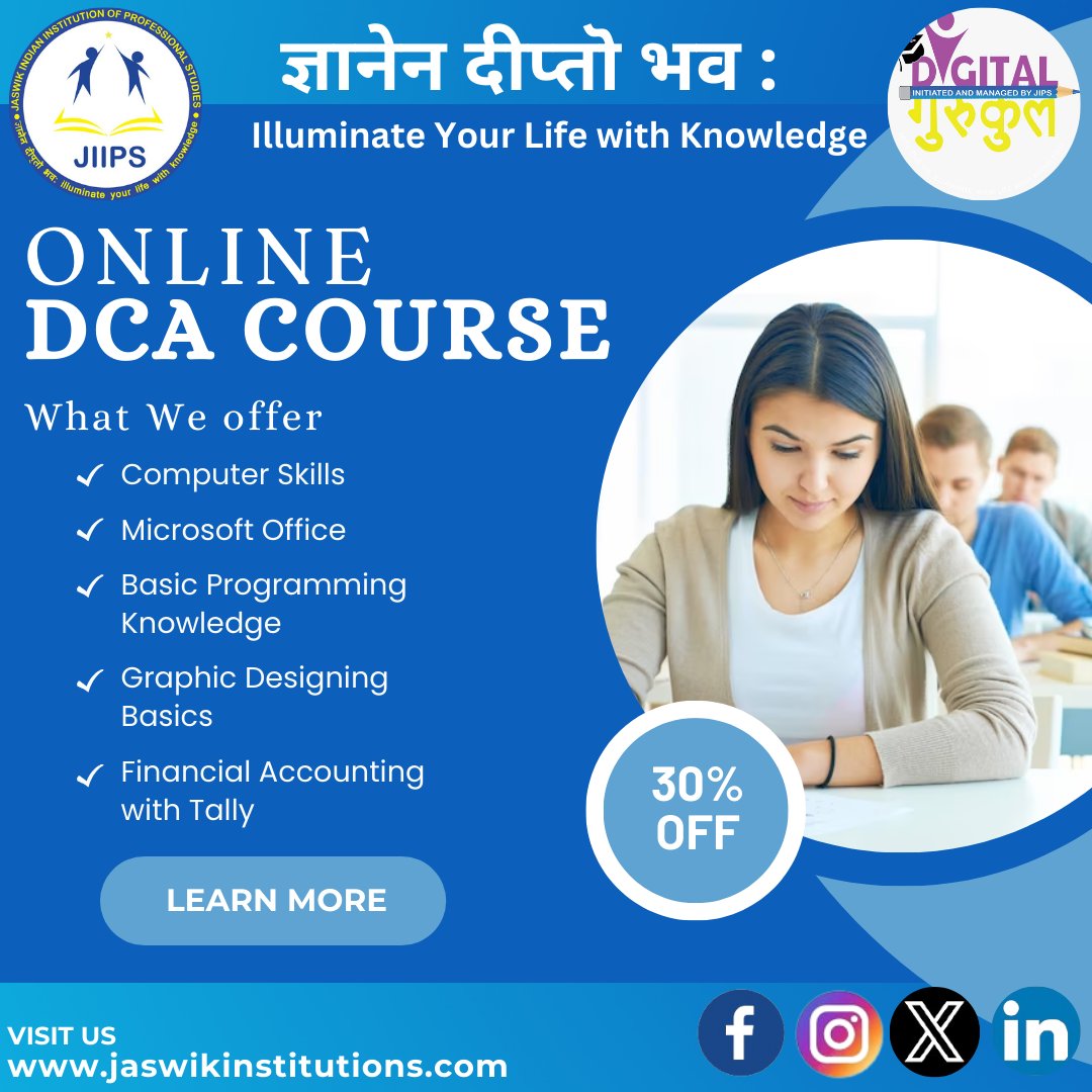 Unlock Your Potential with our DCA Course: Explore the World of Data! #jaswikindianinstitutionofprofessionalstudies #DigitalGurukul #DCAcourse #DataCertification #DataAnalysis #SkillsDevelopment #CareerBoost