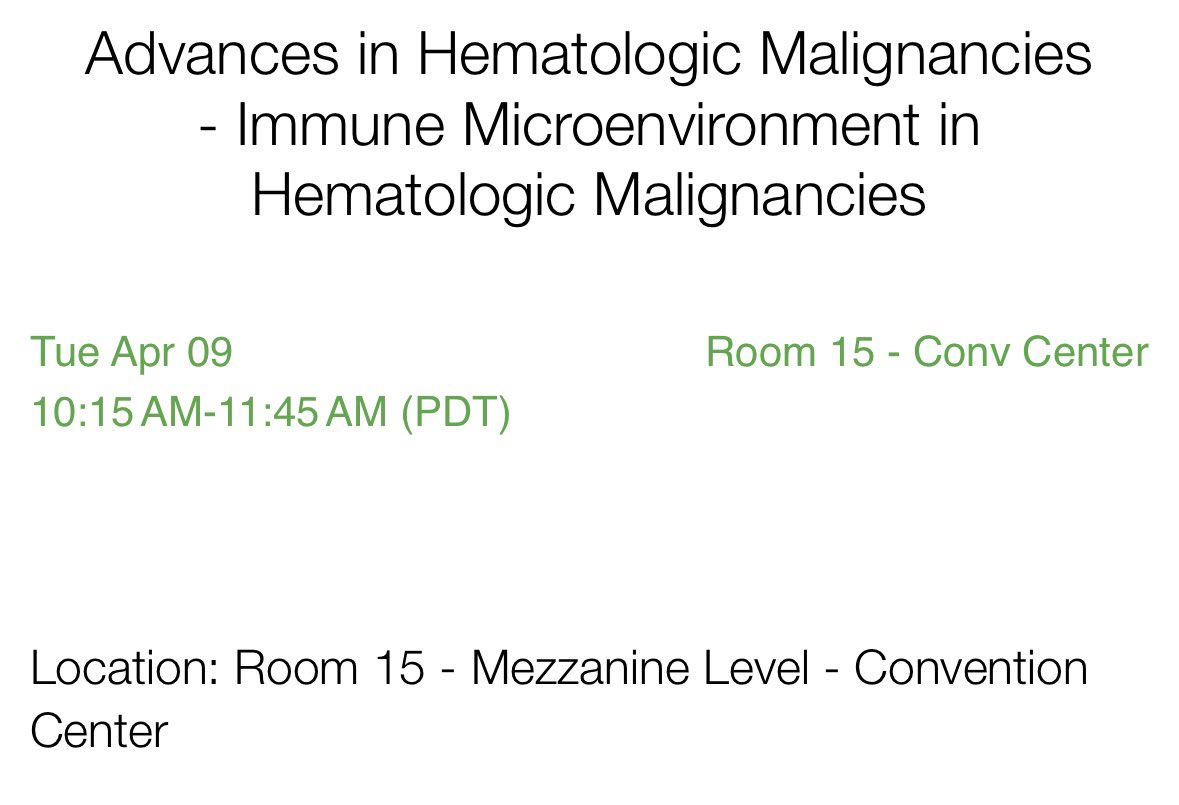 #AACR2024 don’t miss the first ever heme malignancies micro environment session this morning at 10.15am!! Room 15 at the Mezzanine Level!!!