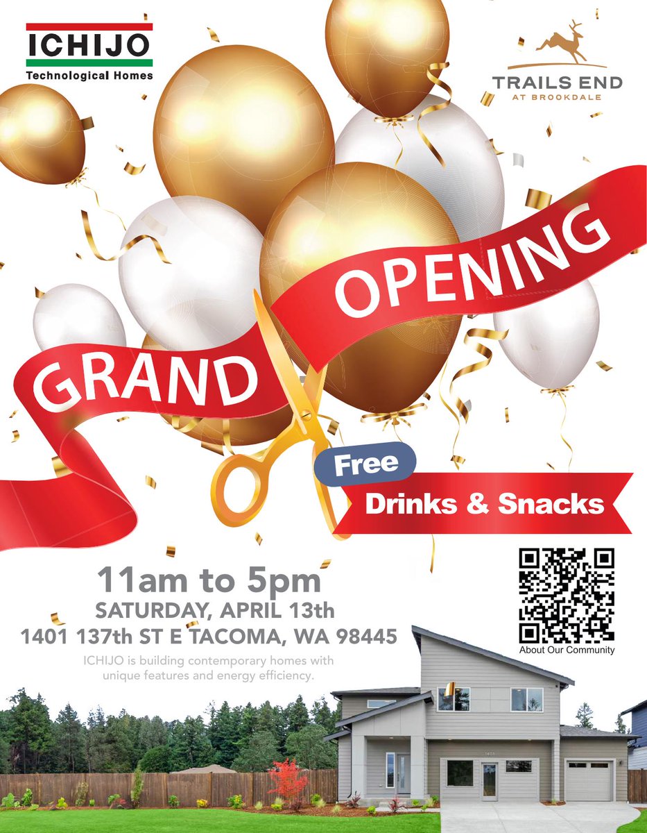 Grand Opening This Saturday, April 13th from 11am to 5pm! Enjoy Refreshments and Snacks While Viewing 4 Model Homes! Pricing Starts in the $600's. Learn more at: ichijousa.com/communities/tr…