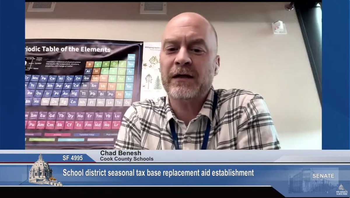It takes $ to keep one of the state's most remote school districts running. Cook County educator Chad Benesh testifies in support of legislation to keep tax revenue from cabins &amp; other seasonal homes in the counties they're built in -- making school funding more equitable. #mnleg