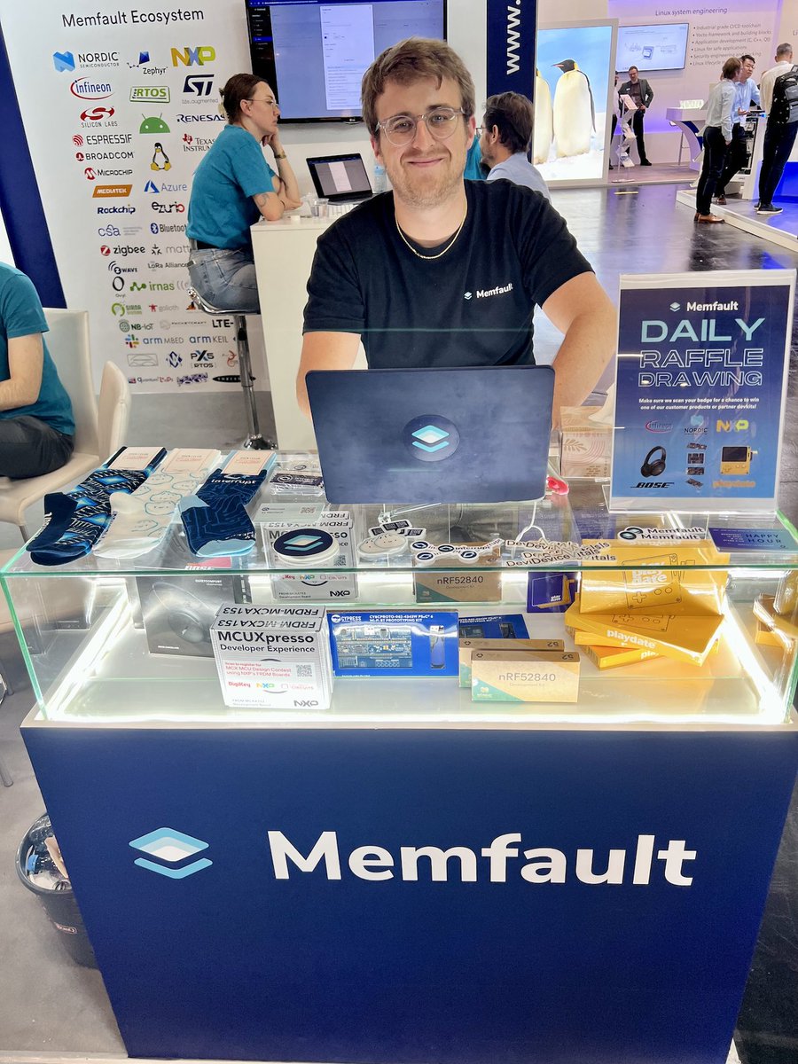 We had such a fun first day at #EmbeddedWorld! Check out Memfault's booth (#238) in Hall 4 for a chance to enter our daily raffle, where we're giving away cool prizes from customers like @Bose @Panic + devkits from our partners @NordicTweets @NXP and @Infineon! #ew2024