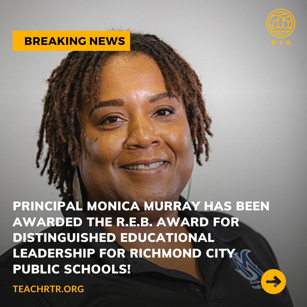 TeachRTR's tweet photo. Congratulations Mrs. Monica Murray, Principal of John Marshall High School in Richmond Public Schools, for winning the 2024 R.E.B. Award for Distinguished Educational Leadership RPS! ✨

@RPS_Schools
@vcusoe
@VCU
@ClassMcKnight
#TeachForChange #LeadForChange https://t.co/a2Tp4XXtW9