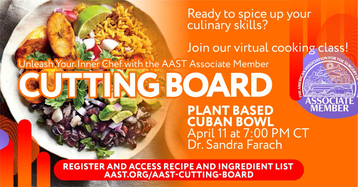 Only 2 days left until our AAST Cutting Board cooking class! Learn how to whip up a Plant-Based Cuban Bowl! Whether you're a seasoned chef or a culinary novice, this event is guaranteed to inspire and delight. Don't miss out – reserve your spot! aast.org/aast-cutting-b…