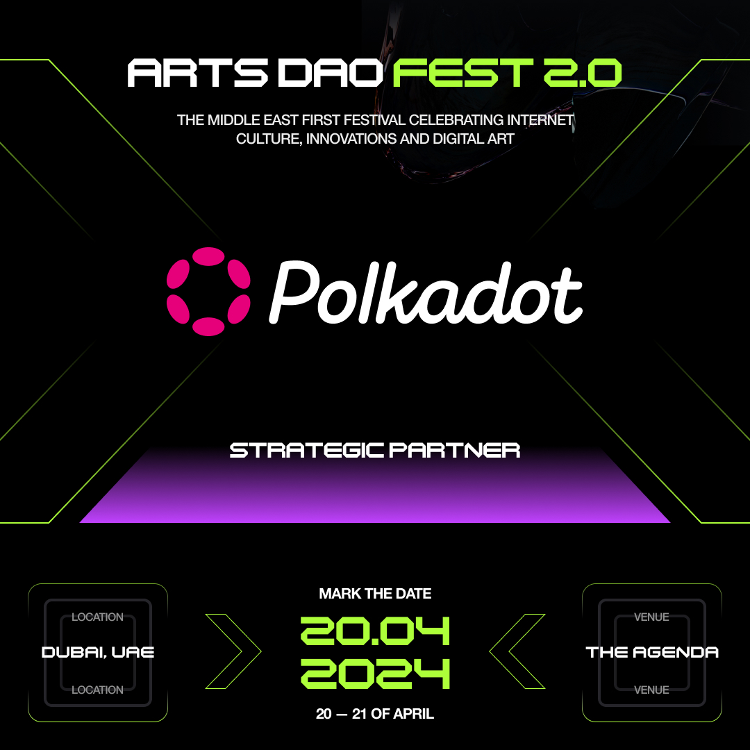 We are thrilled to announce that the @Polkadot ecosystem is partnering with Arts DAO Fest! This partnership is made possible through the dedicated efforts of Polkadot Ambassadors and the generous support from the Polkadot Events Bounty 🙌 Arts DAO Fest celebrates the…