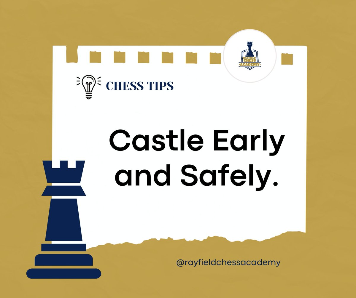 rayfieldchess's tweet photo. Castling early in a game of chess is a strategic move that can provide several advantages. By moving your king to safety and connecting your rooks, you can improve your overall position on the board. Additionally, castling early can help you control the center of the board. https://t.co/U03jEULsKq