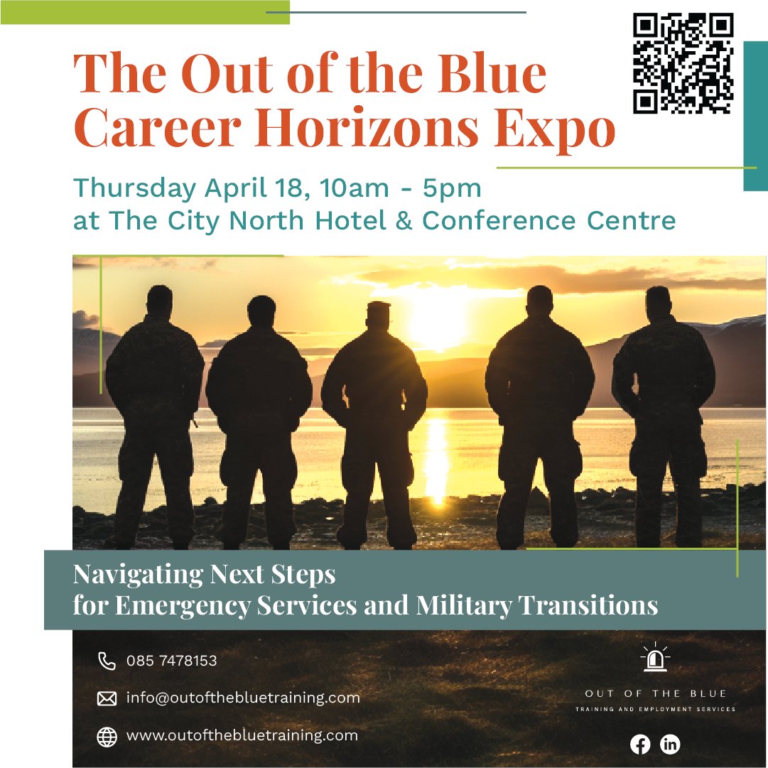 Visit the ONE stand at The Out of the Blue Career Horizons Expo on Thur April 18, 10am - 5pm

At The City North Hotel & Conference Centre

More info here: outofthebluetraining.com

#DefenceForces #Veterans #Charity #VeteransAffairs  #Membership #MilitaryNetwork #DefenceCommunity