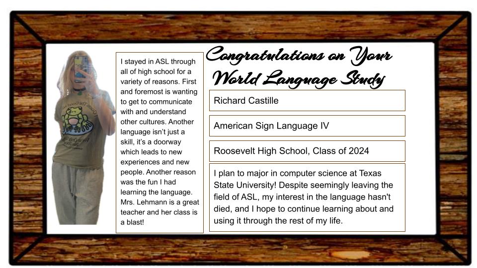 Congratulations to Richard Castille, @WeAreTRHS American Sign Language 4H student!!