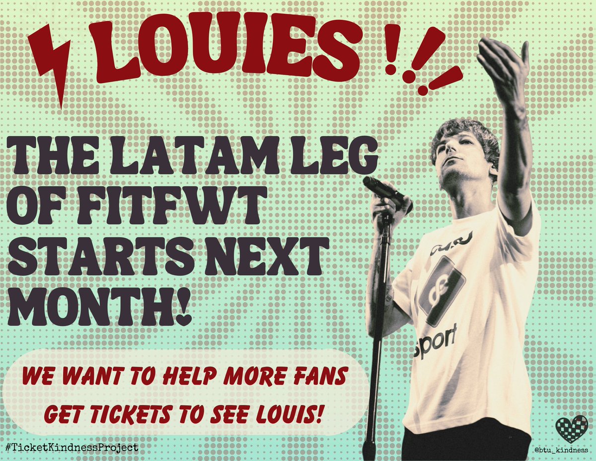 btu_kindness's tweet photo. ‼️ Louies! ‼️

🎫 Do you have extra tickets to see Louis? Why not donate them to another fan? 

💙 The #TicketKindnessProject helps match fans who have extra tickets with fans who aren’t able to get tickets on their own. If you’d like to donate tickets to another fan, click the link below. 

https://t.co/msPOf7pQJT

If  you’d like to apply for free tickets, use this link: https://t.co/wiVrZA1XCv

#ThisFandomIsKind